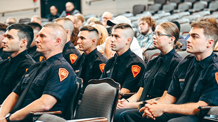 Cadets at the Mansfield Police Academy train under the guidance of current and retired law enforcement officers who provide hands-on instruction. 