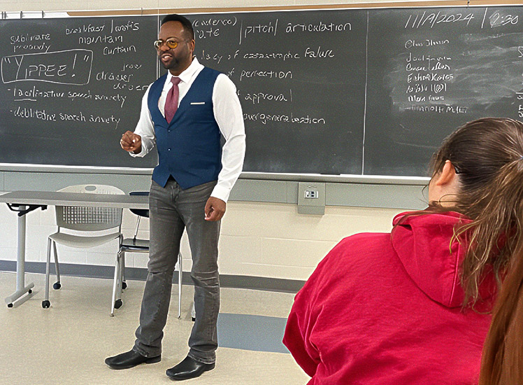 Dr. Colin Campbell lectures to students at Shippensburg University