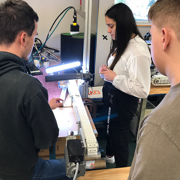 Hecmarys Cintron in the robotics lab at J.P. McClaskey High School in Lancaster, PA.